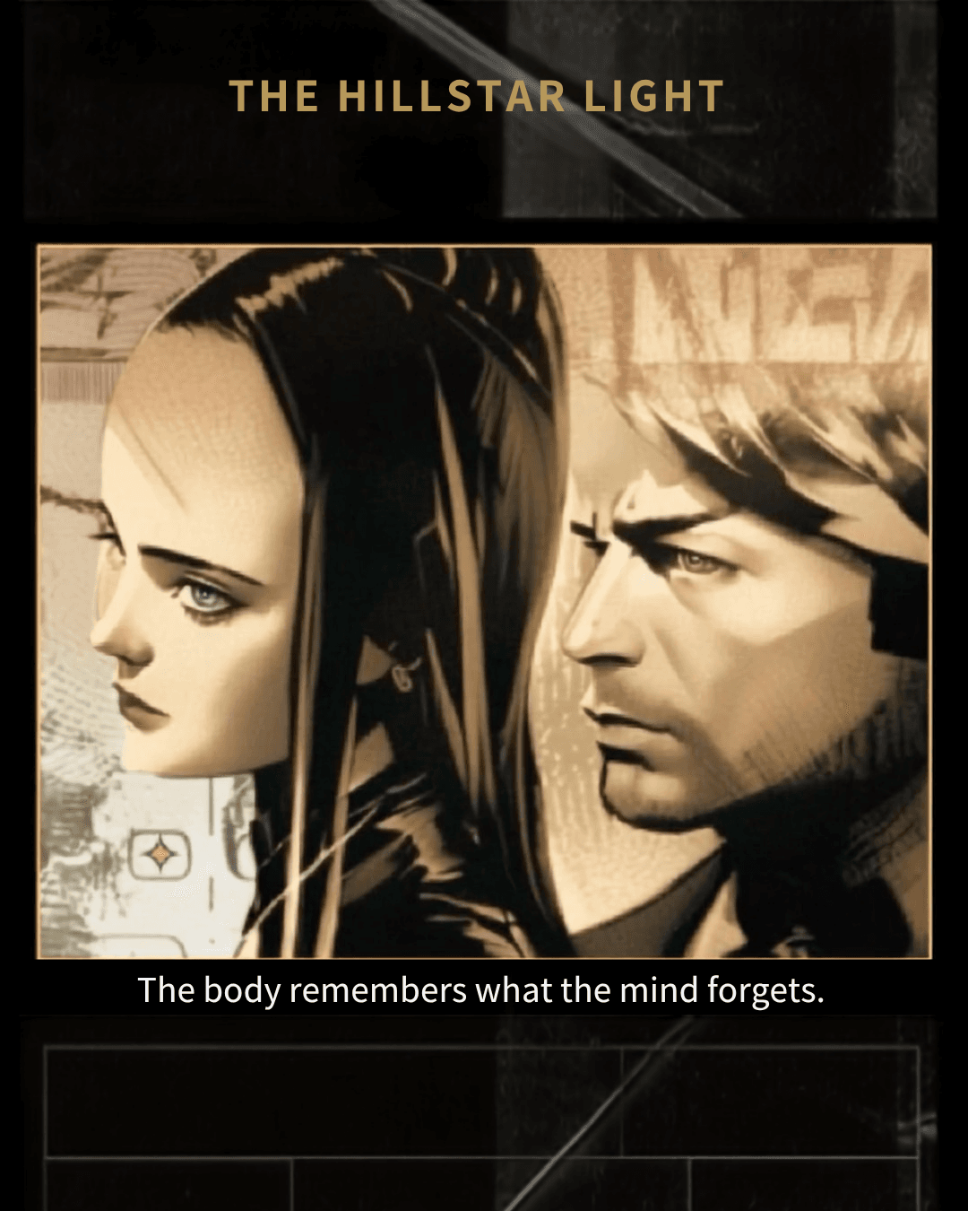 Original cover artwork for “The HillStar Light,” a song and video created for HillStar Integrated Health, featuring two illustrated figures and the words, “The body remembers what the mind forgets.”